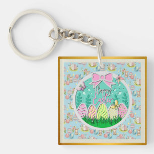 Cute Easter Egg Hunt and Colorful Butterflies Key Ring