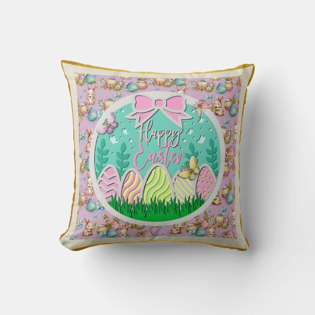 Cute Easter Egg Hunt and Colourful Butterflies Cushion (Front)