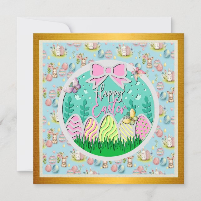 Cute Easter Egg Hunt and Colourful Butterflies Invitation (Front)