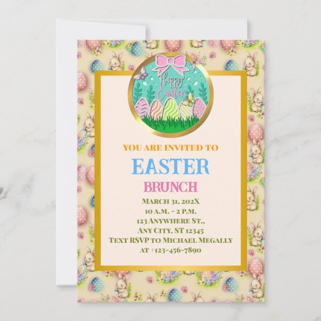 Cute Easter Egg Hunt and Colourful Butterflies Invitation (Front)