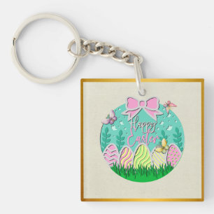 Cute Easter Egg Hunt and Colourful Butterflies Key Ring