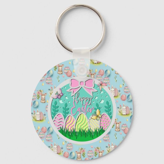 Cute Easter Egg Hunt and Colourful Butterflies Key Ring (Front)