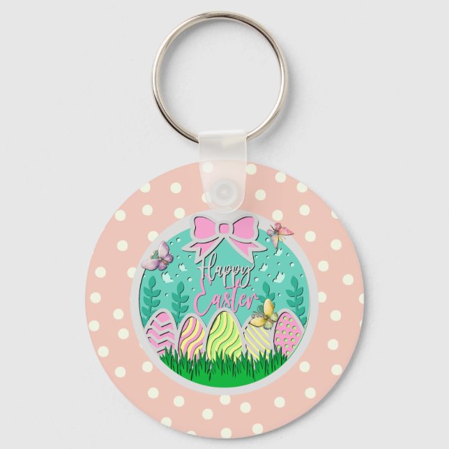 Cute Easter Egg Hunt and Colourful Butterflies Key Ring (Front)