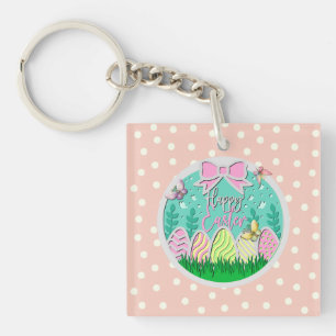 Cute Easter Egg Hunt and Colourful Butterflies Key Ring