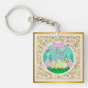 Cute Easter Egg Hunt and Colourful Butterflies Key Ring
