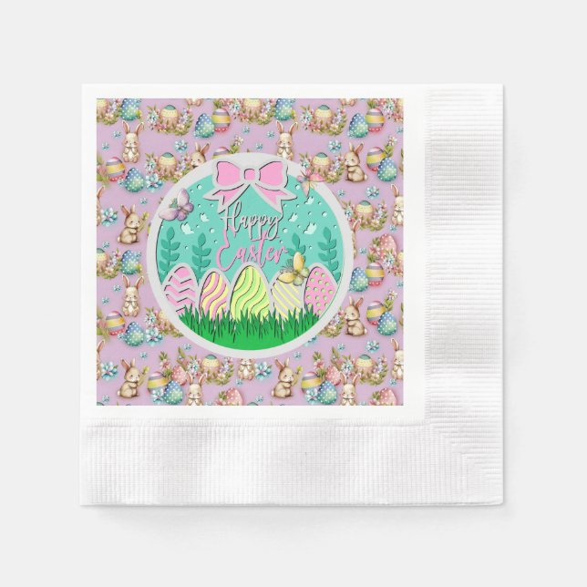 Cute Easter Egg Hunt and Colourful Butterflies Napkin (Front)