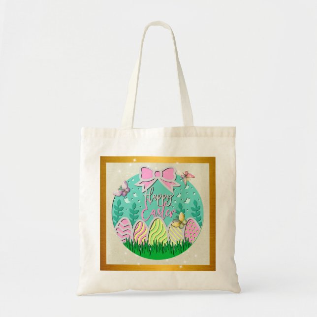 Cute Easter Egg Hunt and Colourful Butterflies Tote Bag (Front)