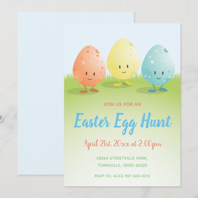 Cute Easter Egg Hunt Invitation (Front/Back)