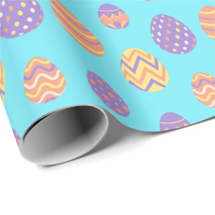 Cute Easter Egg Pattern Colourful Spring Blue Wrapping Paper