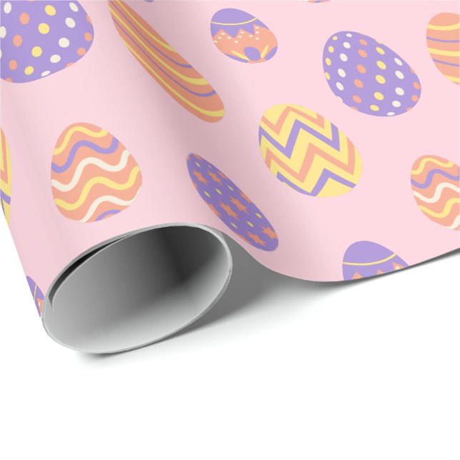 Cute Easter Egg Pattern Colourful Spring Pink Wrapping Paper (Roll Corner)