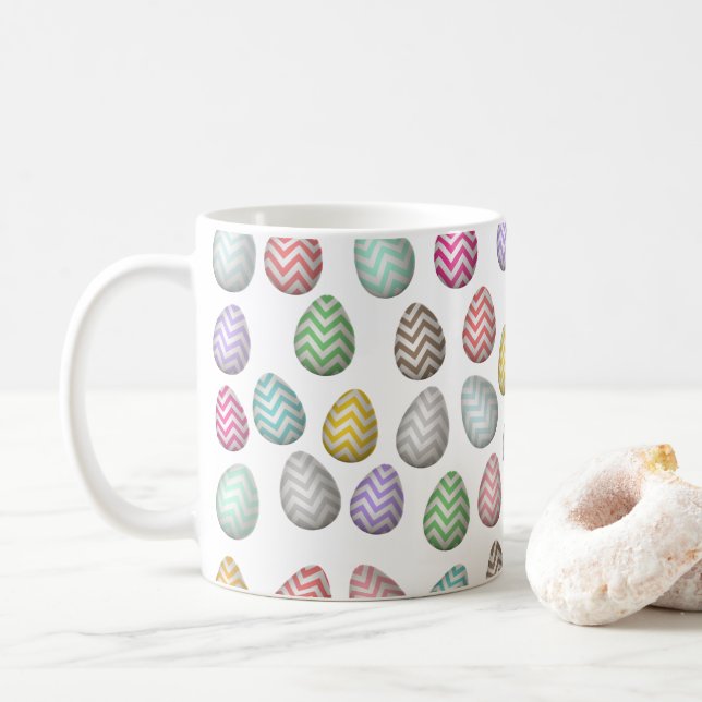 Cute Easter Egg Pattern Colours Coffee Mug (With Donut)