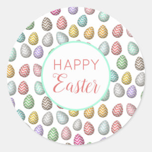 Cute Easter Egg Pattern Pastel Colours Classic Round Sticker