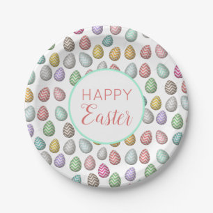 Cute Easter Egg Pattern Pastel Colours Paper Plate