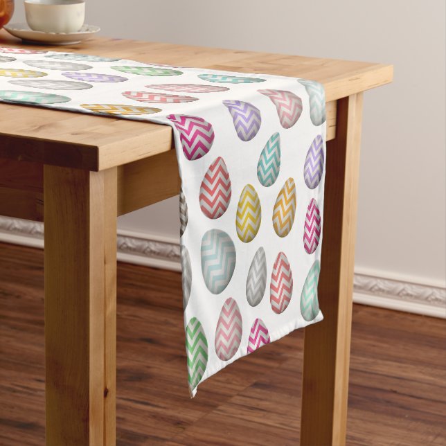 Cute Easter Egg Pattern Pastel Colours Short Table Runner (In Situ)