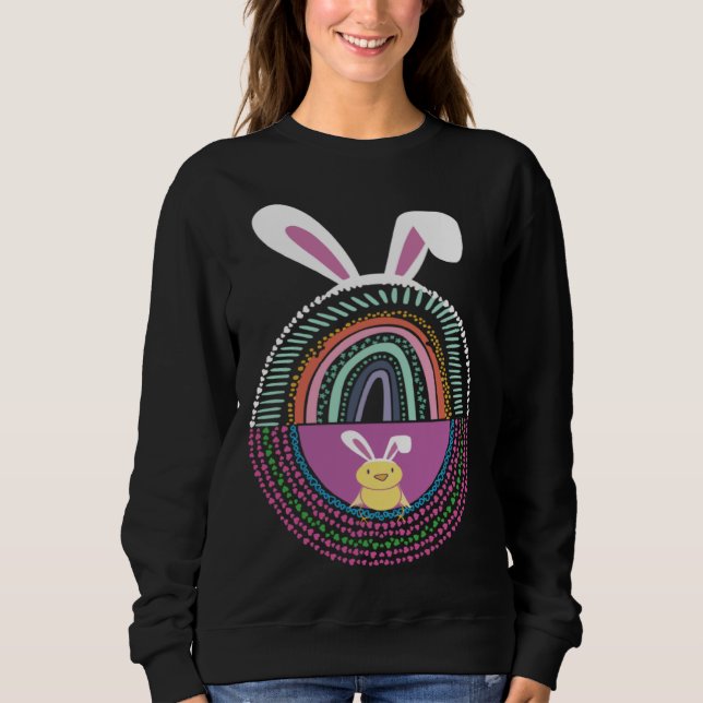 Cute Easter Egg Rainbow Rabbit Bunny Ears Sweatshirt (Front)