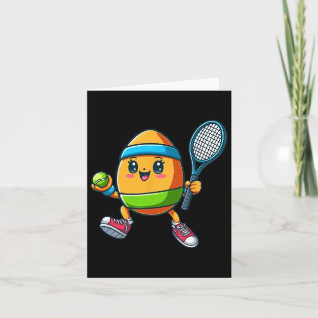Cute Easter Egg Tennis Player Design Cartoon  Card (Front)