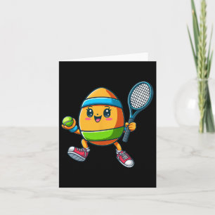 Cute Easter Egg Tennis Player Design Cartoon Card