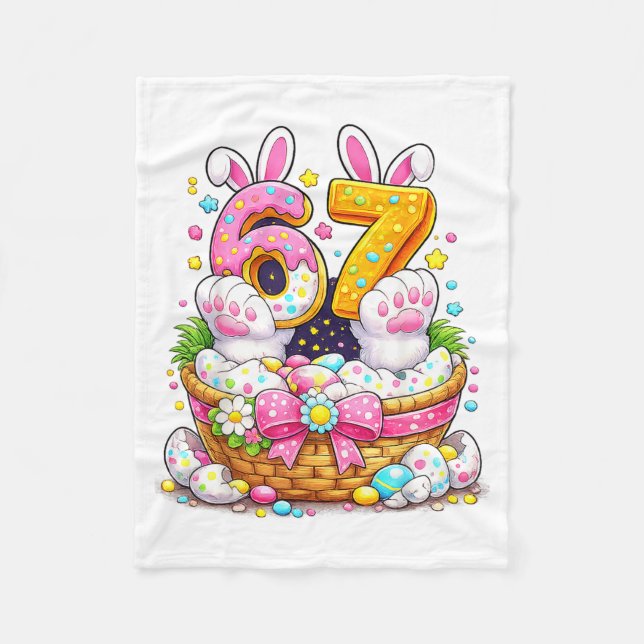 Cute Easter Eggs 67 Bunny Ears Candy Six Seven 6 7 Fleece Blanket (Front)