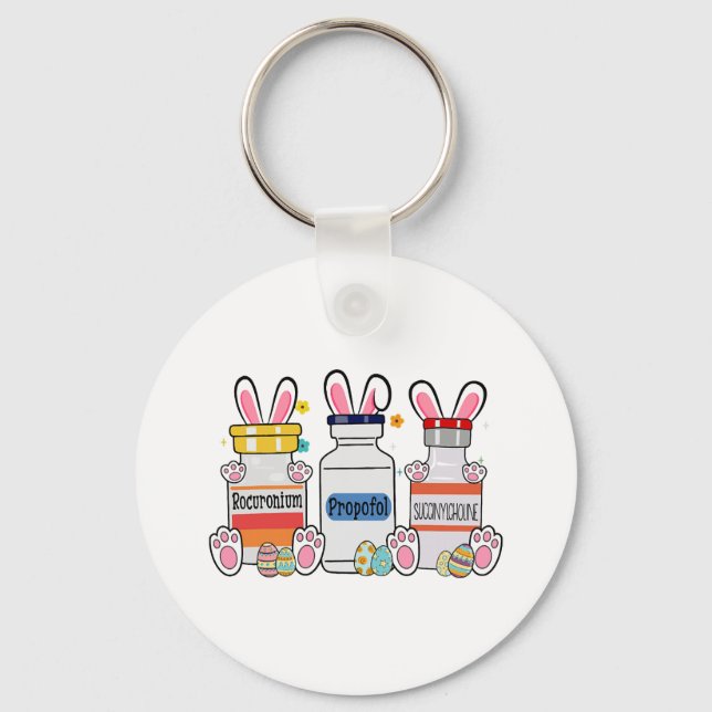 Cute Easter Eggs Bunny Ears Happy Easter Day ICU Key Ring (Front)