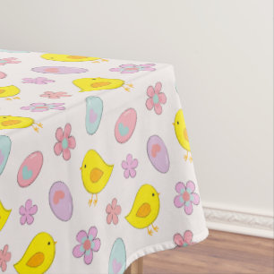 Cute Easter Eggs Chicks and Flowers Pattern Spring Tablecloth