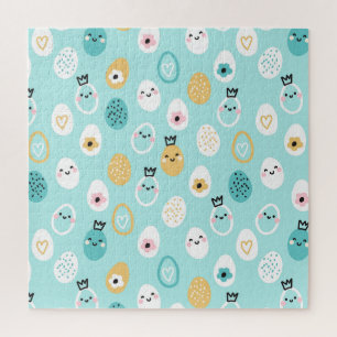 Cute Easter Eggs Pattern Kawaii Pastel Eggs Jigsaw Puzzle