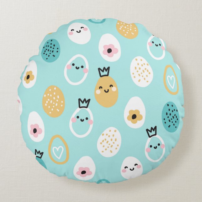 Cute Easter Eggs Pattern Kawaii Pastel Eggs  Round Cushion (Front)