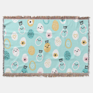 Cute Easter Eggs Pattern Kawaii Pastel Eggs  Throw Blanket