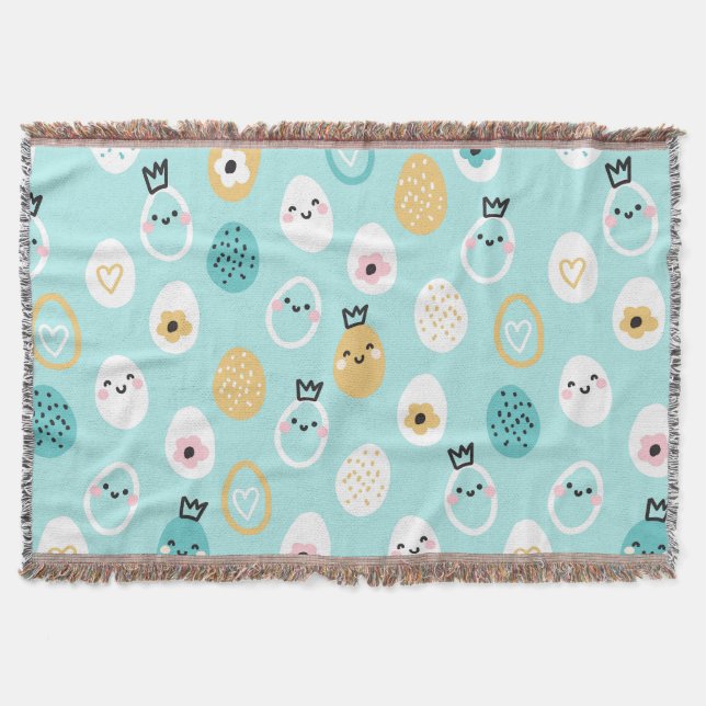 Cute Easter Eggs Pattern Kawaii Pastel Eggs  Throw Blanket (Front)