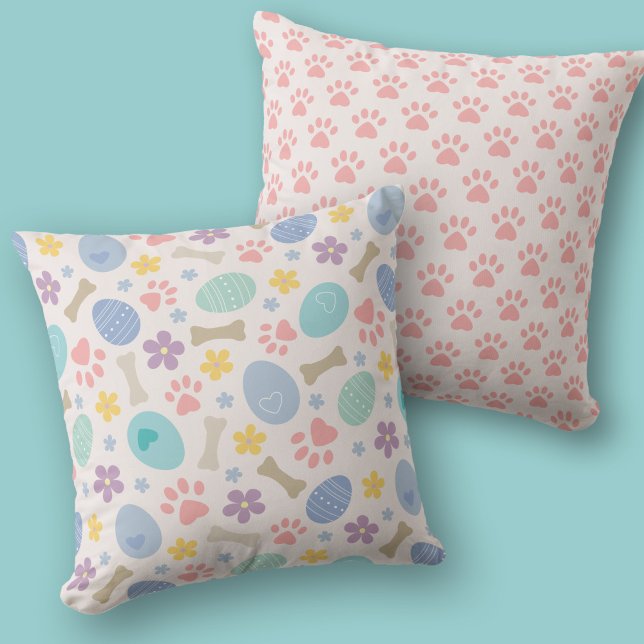 Cute Easter eggs Paw print Pastel colours Dog love Cushion (Creator Uploaded)