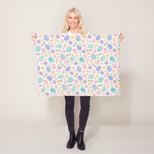 Cute Easter eggs Paw print Pastel colours Dog love Fleece Blanket (In Situ)