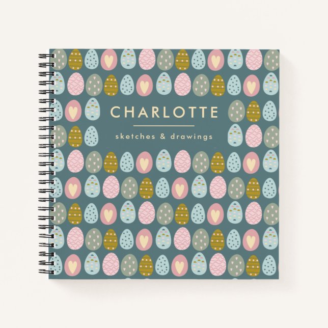 Cute Easter Eggs Teal Pink Personalised Sketchbook Notebook (Front)