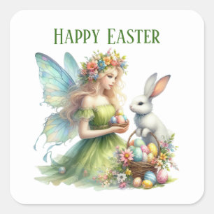 Cute Easter fairy add message Holiday Square Stick Sticker