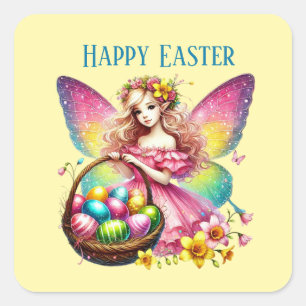 Cute Easter fairy add message Holiday Square Sticker