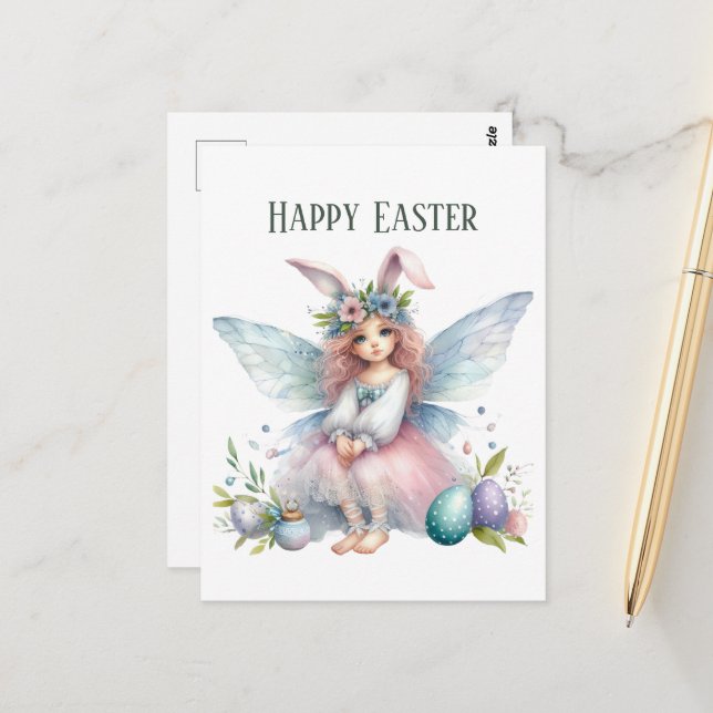 Cute Easter Fairy add text  Postcard (Front/Back In Situ)