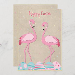 Cute Easter flamingo & painted eggs Holiday Card