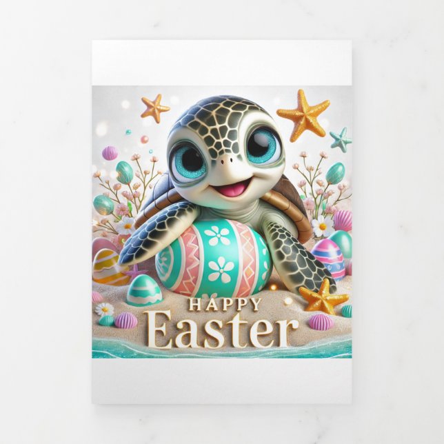 Cute Easter Folded Card With Sea Turtle  (Cover)