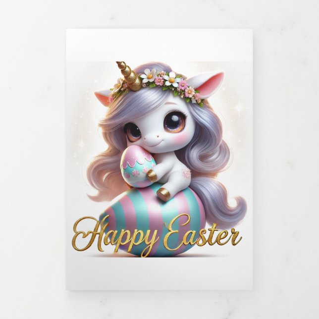 Cute Easter Folded Card With Unicorn  (Cover)