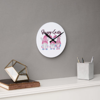 Cute Easter Gnome Design Round Clock