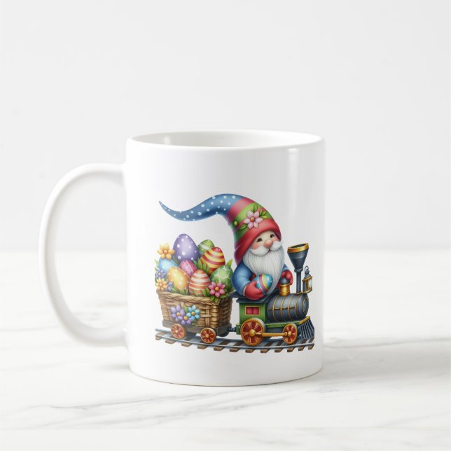 Cute Easter gnome train add monogram watercolor  Coffee Mug (Left)