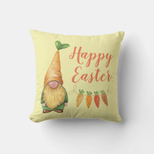 Cute Easter Gnome Yellow Throw Pillow
