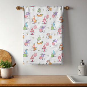 Cute Easter Gnomes Girly Spring Flowers Eggs Tea Towel