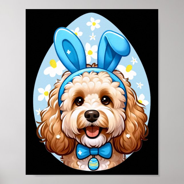 Cute Easter Goldendoodle Doodle Bunny Ears Dog Des Poster (Front)