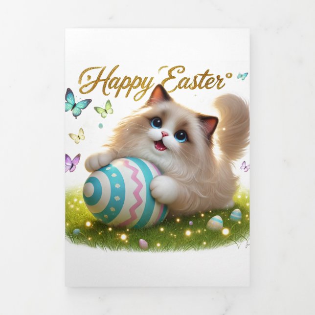 Cute Easter Greeting Card With Ragdoll Cat  (Cover)