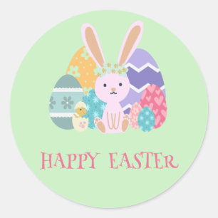 Cute Easter Group Eggs Happy Hoppy Easter day Classic Round Sticker