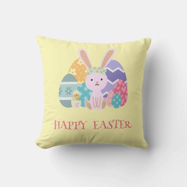 Cute Easter Group Eggs Happy Hoppy Easter day Cushion (Front)
