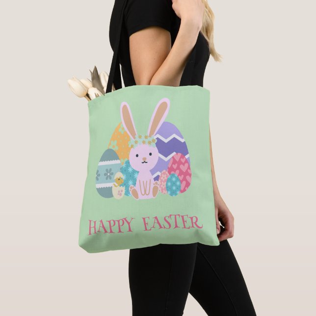 Cute Easter Group Eggs Happy Hoppy Easter day Tote Bag (Close Up)