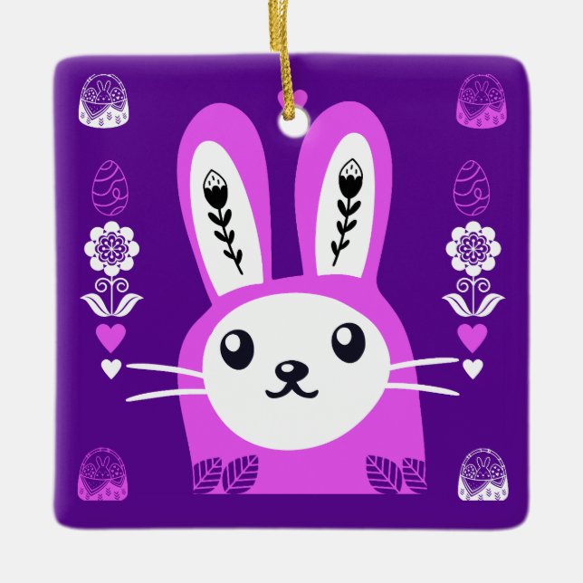 Cute Easter Holiday Rabbit Ceramic Ornament (Front)