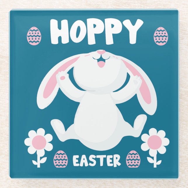 Cute Easter Holiday Rabbit Glass Coaster (Front)