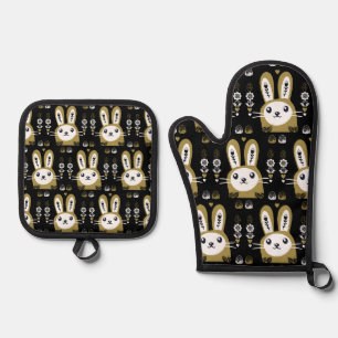 Cute Easter Holiday Rabbit Oven Mitt & Pot Holder Set