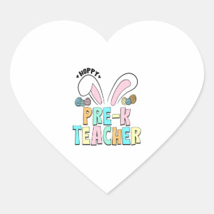Cute Easter Hoppy Pre K Teacher Bunny Ears Heart Sticker